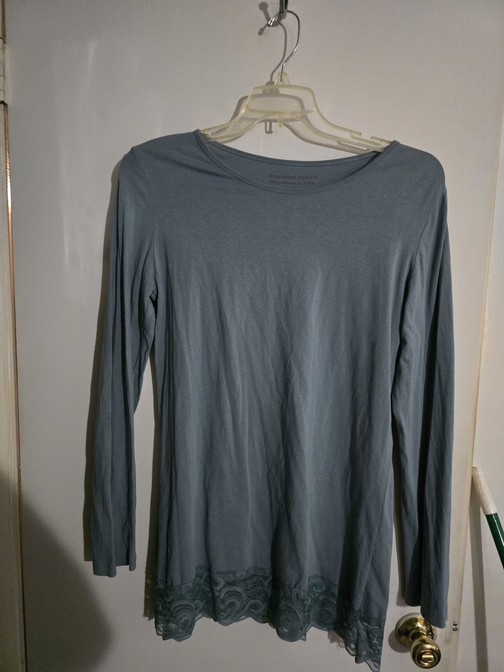 DownEast Slate Teal  Long Sleeve Lace-Hem Tee XXlg